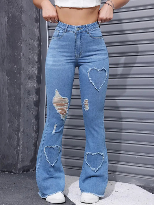2025 Women's New Distressed Jeans, Embroidered Patch Fabric, High Elasticity, Fashionable and Versatile, Comfortable Denim for Women