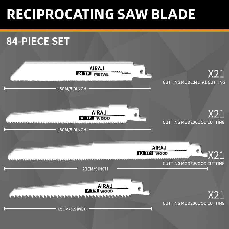 AIRAJ Durable Bimetal Reciprocating Saw Blade, for various materials brick, wood, metal, PVC concrete, cement, composite panels