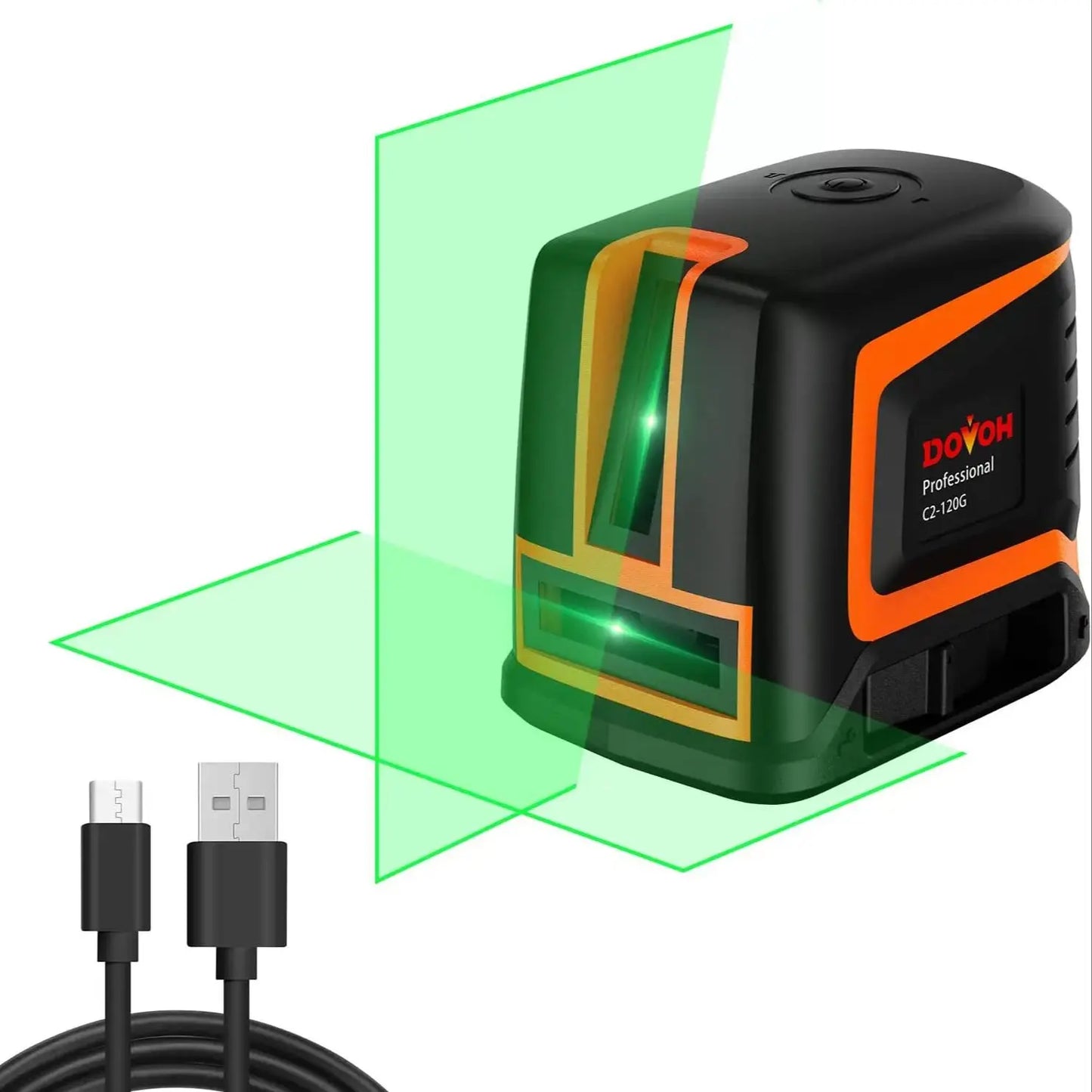DOVOH C2-120G Rechargeable Cross Line Laser Level Self-Leveling High Precision 66ft Horizontal & Vertical Extension 150°