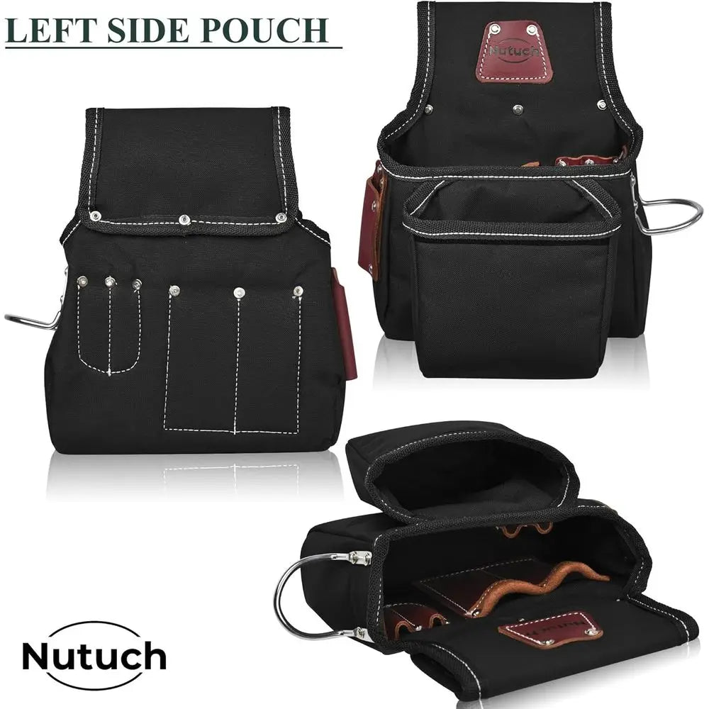 Black Carpenter's Tool Belt with Nylon Pouch for Construction, Framing, and Electrical Work