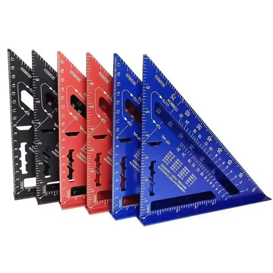 7-Inch Triangle Ruler Aluminum Alloy Measurement Tool with Inch & Metric Scale Carpenter Speed Square Angle Ruler for Woodworkin