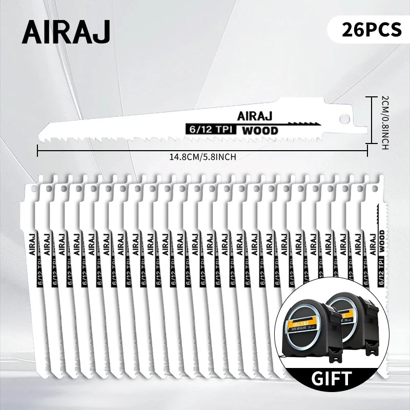 AIRAJ Durable Bimetal Reciprocating Saw Blade, for various materials brick, wood, metal, PVC concrete, cement, composite panels