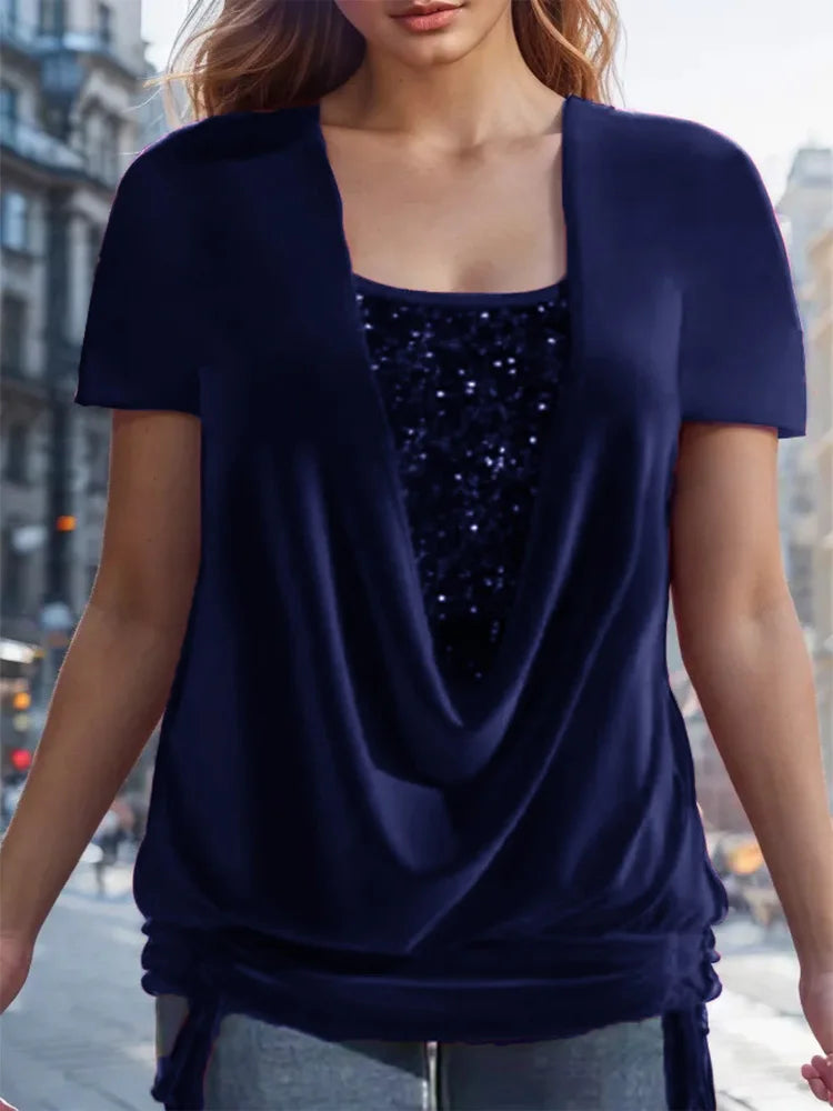 Sequin Blouse Women Luxurious Solid Color