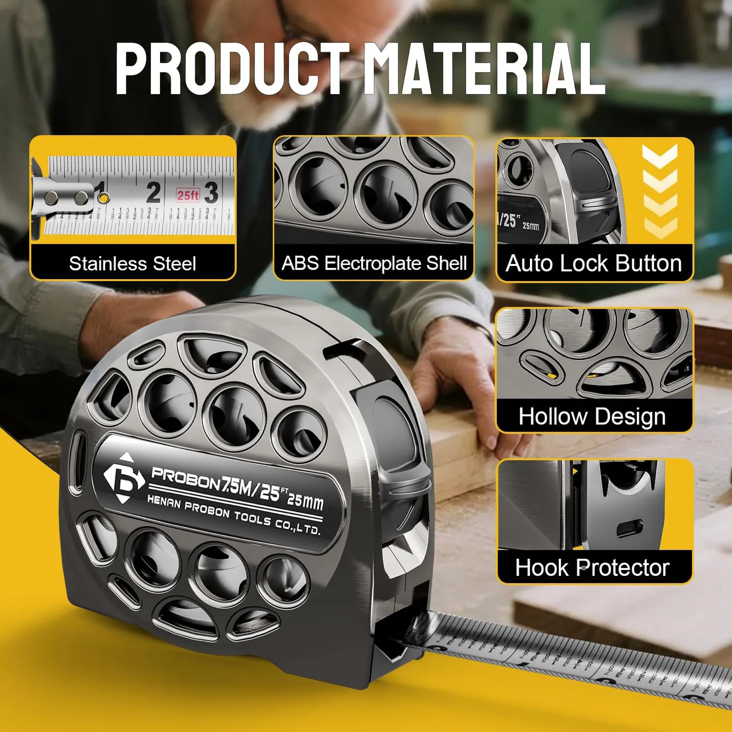 25Ft Stainless Steel Tape Measure,double-sided scale tape measure,Rust-resistant,wear-resistant. drop-resistant measuring tape