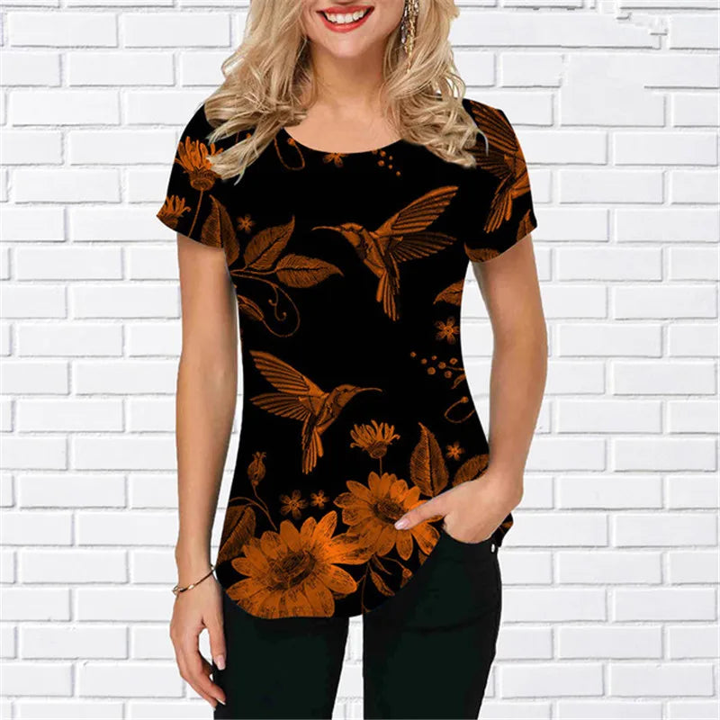 Women birdie Print Shirts Summer Short Sleeve