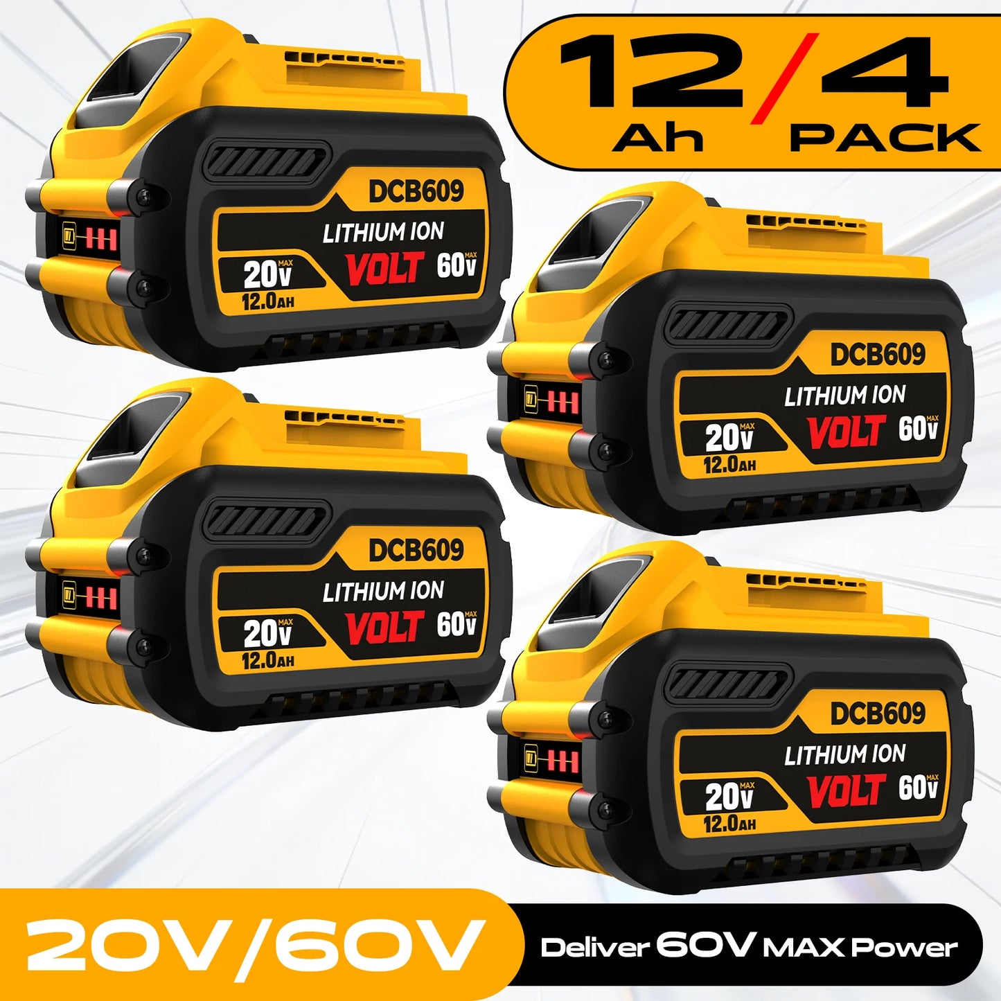 1/2/3/4/5/6 Pack For DEWALT 20V/60V Battery 12AH Rechargeable