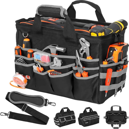 Duty Tool Bag, 17 Inch Tool Bags for Men with MultiPockets, Waterproof Tool Box Organizer Storage Bag with Adjustable Shoulder