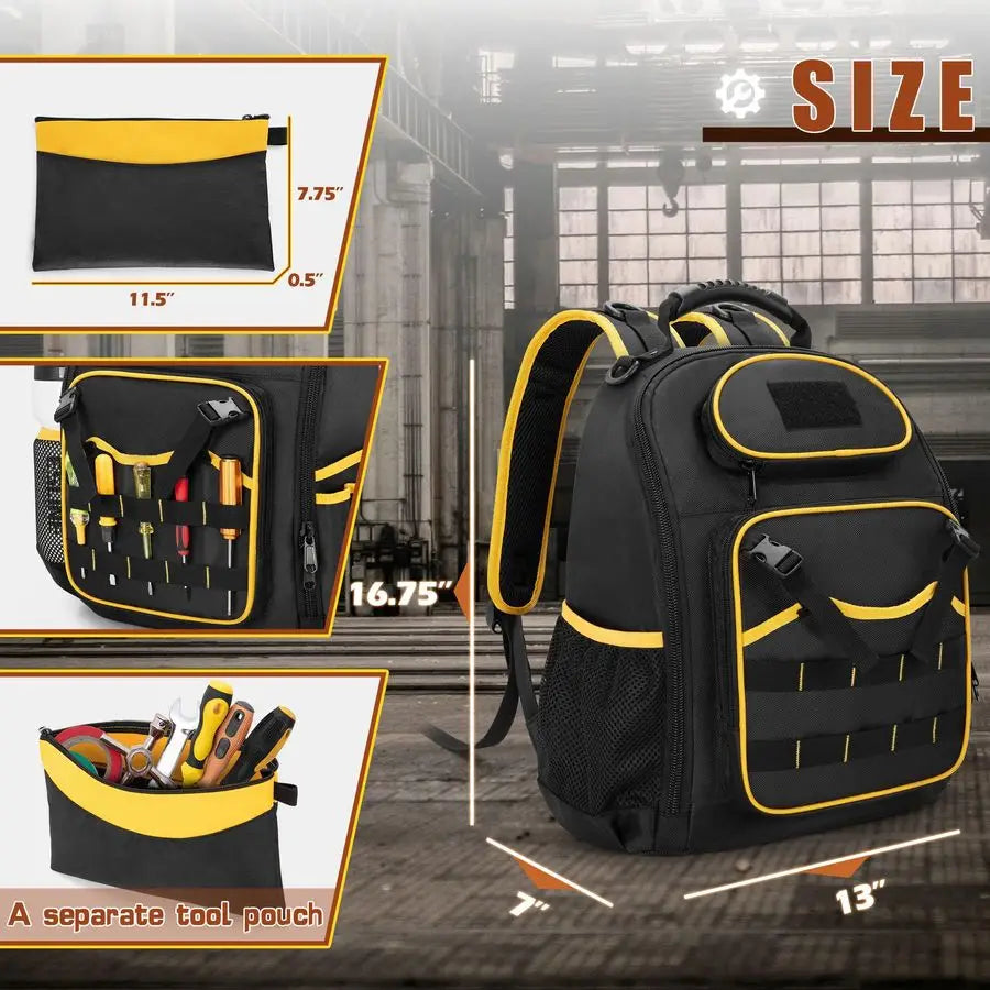 Backpack with a Tool Pouch, Heavy Duty Tool Bag with Multiple Pockets,