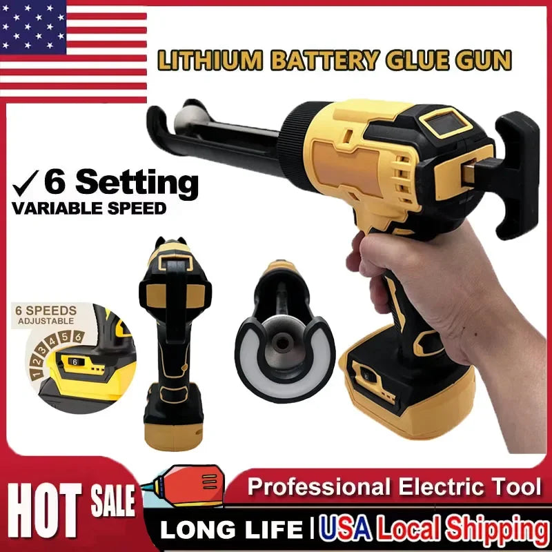 Fit DeWalt 20V Cordless Electric Caulking Gun 6-Speed for Doors Windows Glass Sealant Adhesive Glue Gun with LED Light Tool
