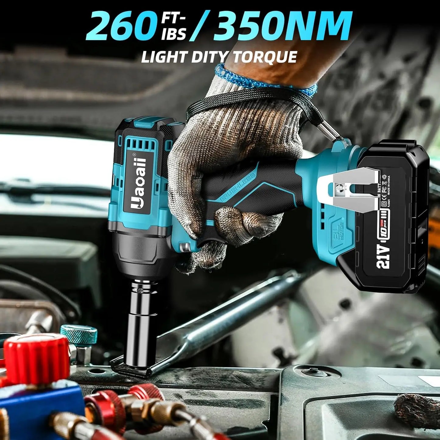 Compact Cordless Impact Wrench, 3 in1 Multifunctional, 265Ft-lbs (350N.m) 1/2 Battery Impact Gun, W/2x 4.0Ah Batteries,IW400