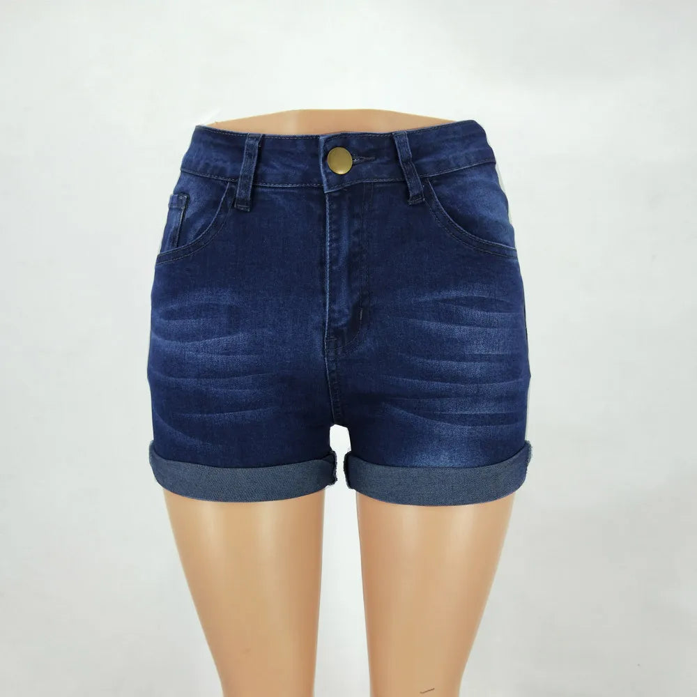 2022 New Dark Blue Summer Denim Shorts For Women Fashion High Waist Rolled Sexy Skinny Shorts Jeans S-2XL Drop Shipping