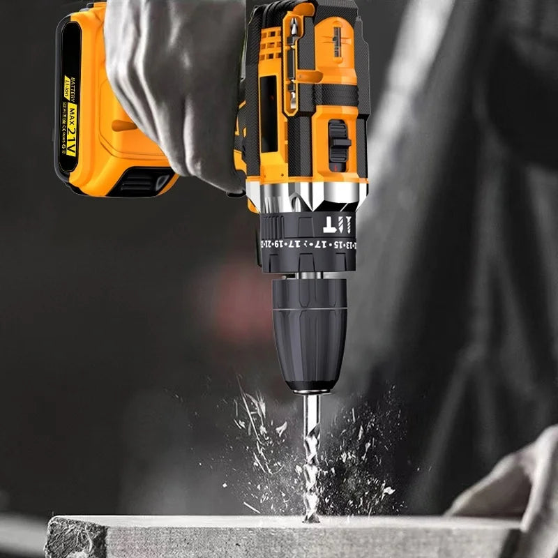 21V Cordless Drill/Driver Kit, 2 Speed, Keyless 3/8" Chase Drill with LED Light, Equipped 1 Or 2 Battery, Compact Design, 25+1Position, Kit for Home, Suitable Construction, Industry & Home Decoration, Men's Gift