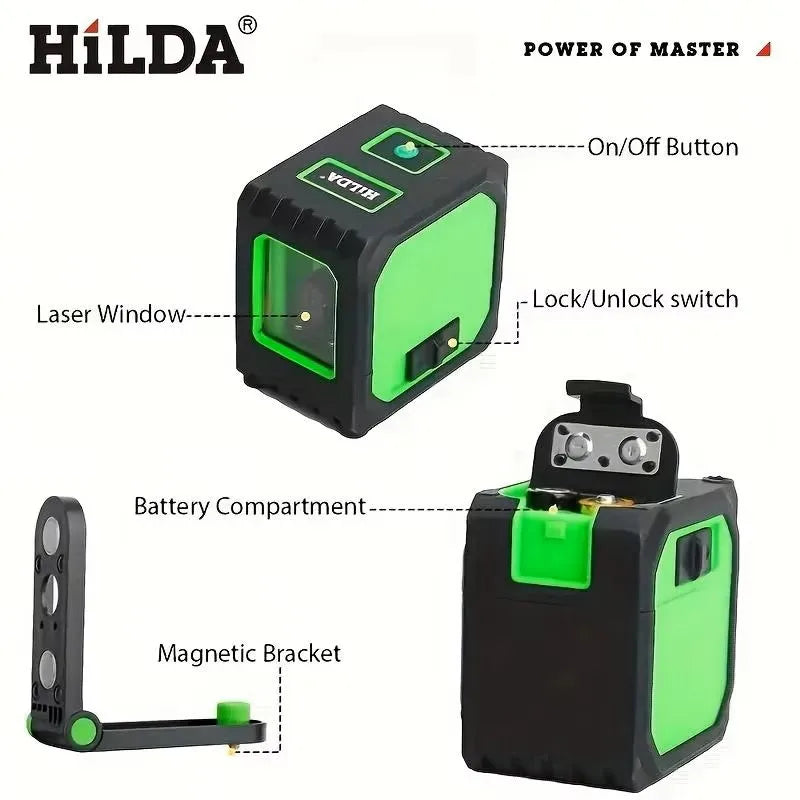 HILDA Mini Green Laser Level 2 Lines Self‑Leveling Horizontal Vertical Cross