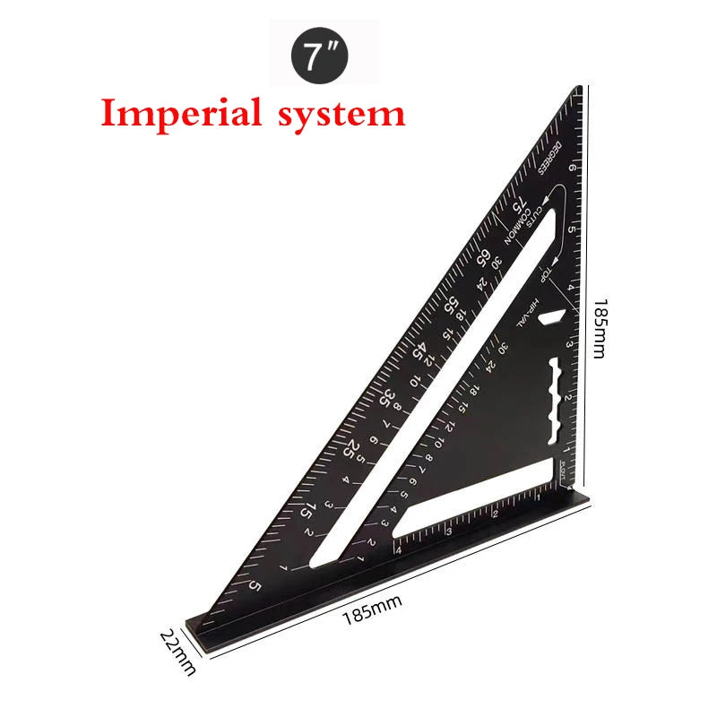 7-Inch Triangle Ruler Aluminum Alloy Measurement Tool with Inch & Metric Scale Carpenter Speed Square Angle Ruler for Woodworkin