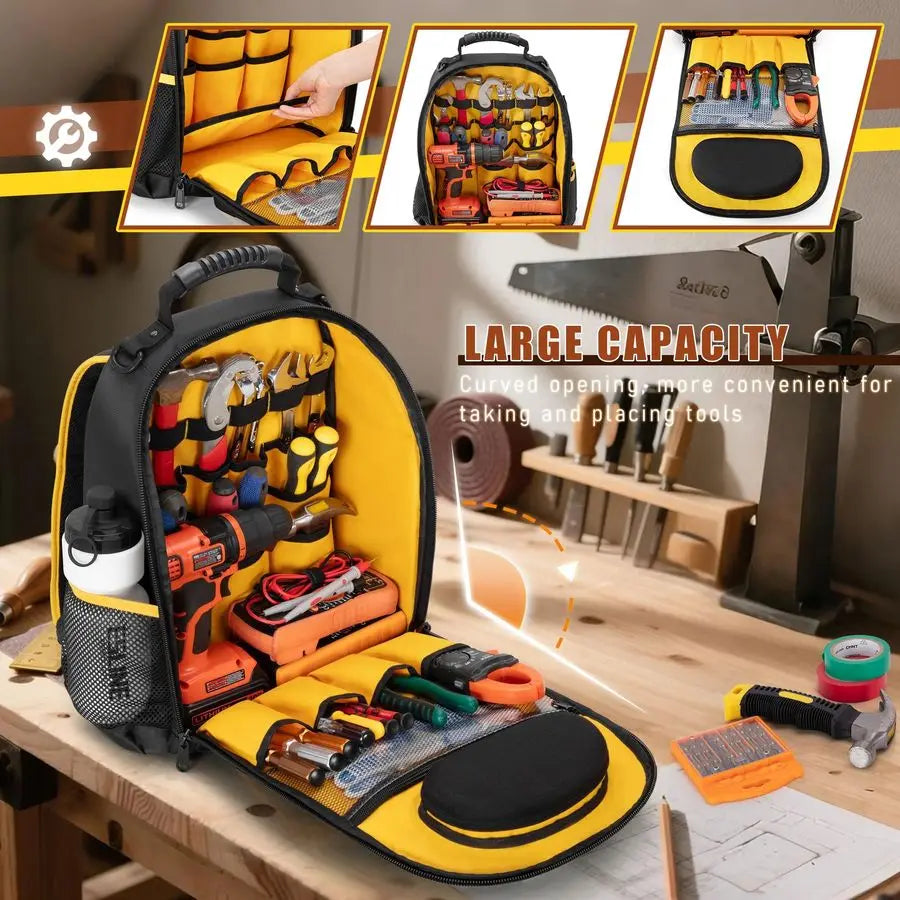 Backpack with a Tool Pouch, Heavy Duty Tool Bag with Multiple Pockets,